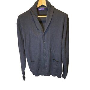 Alan Flusser Shawl Collar Navy Knit Buttoned Long Sleeve Cardigan Sweater
